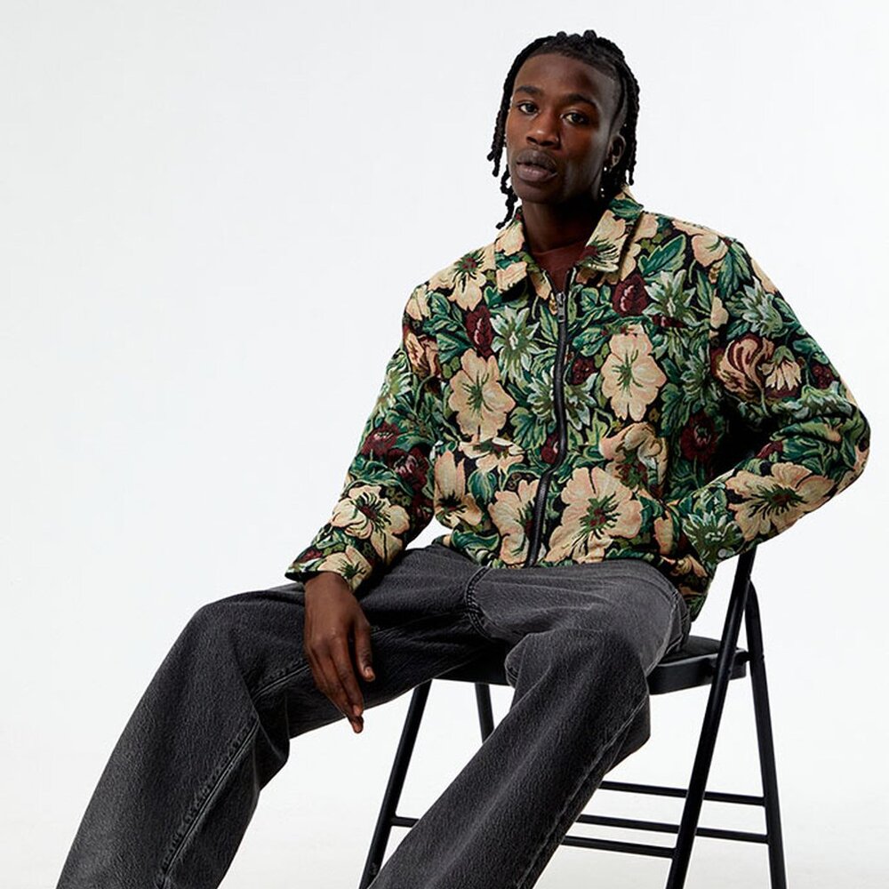 NWT PacSun Tapestry Unisex Gas Jacket with Vintage Floral Pattern